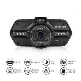 Autokamera TrueCam A5s GPS (s hlášením radarů) černá barva
