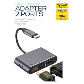Redukce PLATINET USB-C/HDMI, VGA šedá barva
