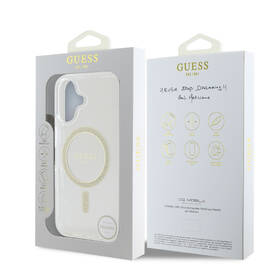 Kryt na mobil Guess IML Glitter Ring MagSafe na Apple iPhone 16 Plus průhledná
