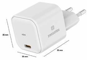 Nabíječka do sítě Swissten GaN, 1x USB-C, 45 W, PD bílá barva
