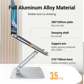 Podstavec pro notebooky UGREEN Adjustable Laptop Stand stříbrná barva
