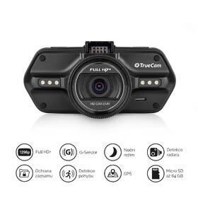 Autokamera TrueCam A7s GPS (s hlášením radarů) černá barva
