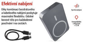 Powerbank EMOS WI 1046, 10 000 mAh, 20 W+Wireless šedá barva
