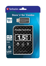 Externí pevný disk 2,5" Verbatim 1,5TB + 16GB USB flash černá barva
