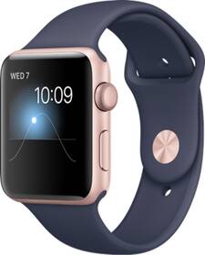 Chytré hodinky Apple 42mm pouzdro z růžově zlatého hliníku – půlnočně modrý sportovní řemínek 

