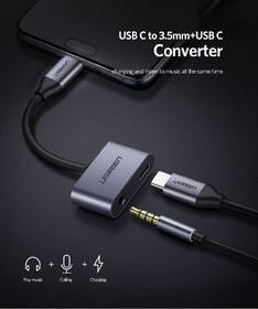 Redukce UGREEN USB-C/USB-C + 3.5mm Jack šedá barva
