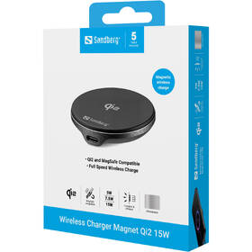 Bezdrátová nabíječka Sandberg Wireless Charger Magnet Qi2 15W, MagSafe černá barva
