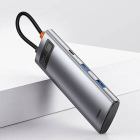  Baseus Metal Gleam Series 7v1 HUB USB-C (USB-C PD 100W, USB-C, 2x USB 3.0, HDMI, SD/TF port) šedá barva
