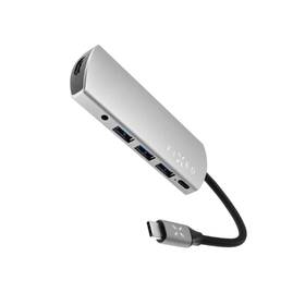 USB Hub FIXED Hliníkový HUB 6IN1 s rozhraním USB-C stříbrná barva
