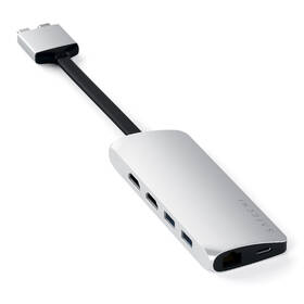 USB Hub Satechi USB-C Dual Multimedia Adapter (2x USB 3.0, 2x HDMI, USB-C, RJ45, Micro SD, SD) stříbrná barva
