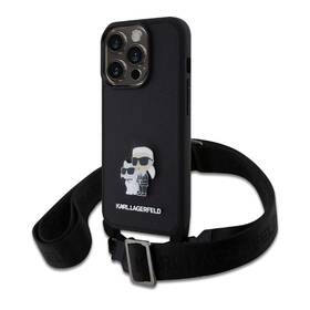 Kryt na mobil Karl Lagerfeld Saffiano Crossbody Metal Karl and Choupette na Apple iPhone 15 Pro černá barva
