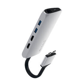 USB Hub Satechi USB-C Dual Multimedia Adapter (2x USB 3.0, 2x HDMI, USB-C, RJ45, Micro SD, SD) stříbrná barva
