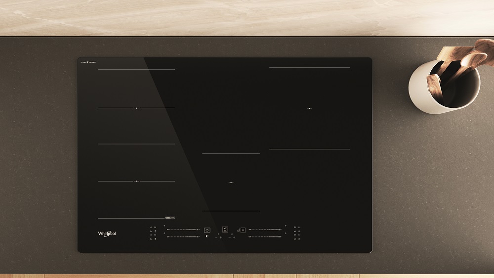 Voda je zázrak! Lesk jako blesk zajistí exkluzivním indukčním deskám Whirlpool jen pár kapek vody Důležitý detail vlevo nahoře