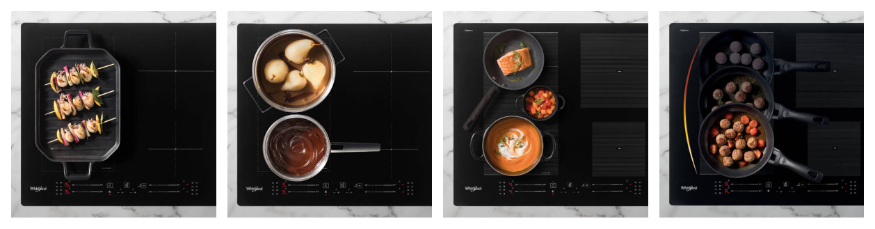 Voda je zázrak! Lesk jako blesk zajistí exkluzivním indukčním deskám Whirlpool jen pár kapek vody Flexibilní vaření s indukcí Whirlpool