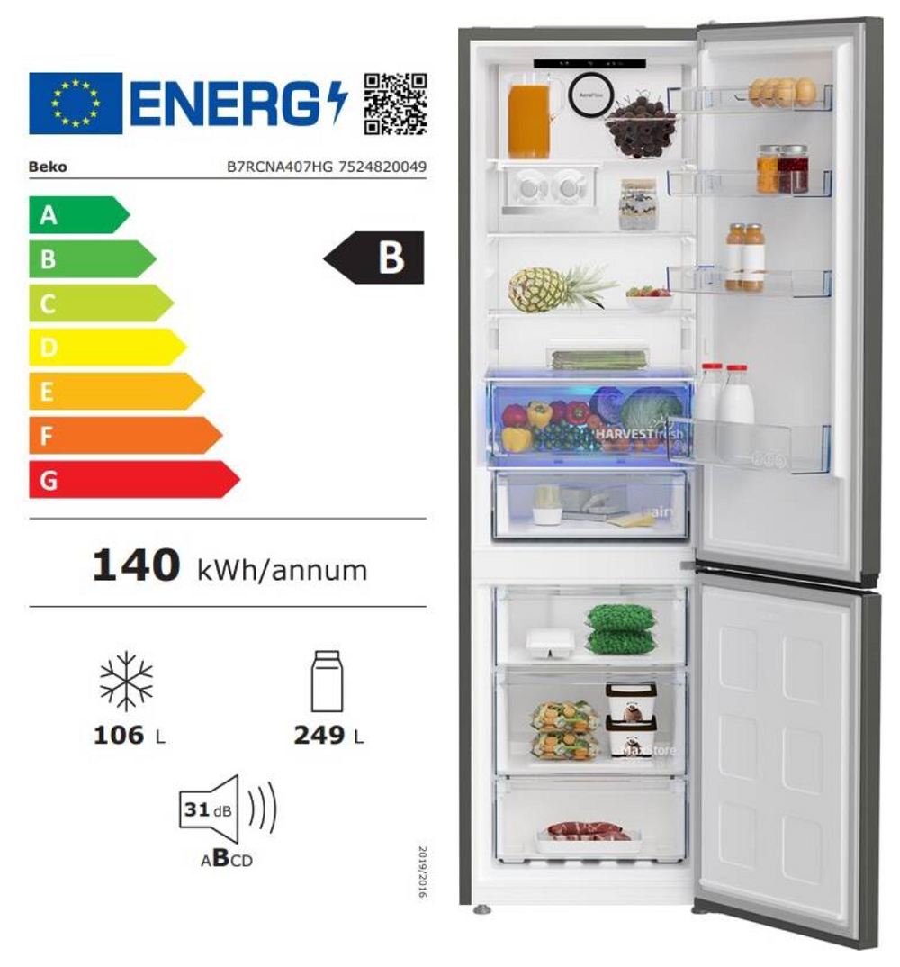 Chladnička s mrazničkou Beko energetická třída B 