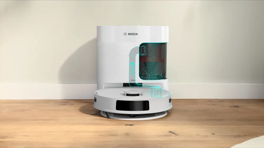 Robotický vysavač Bosch Spotless+ BCRD1W v dokovací stanici