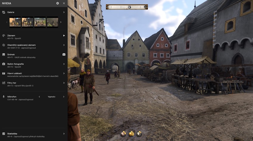 ukázka rozhraní nVidia pro pořizování záznamu z her