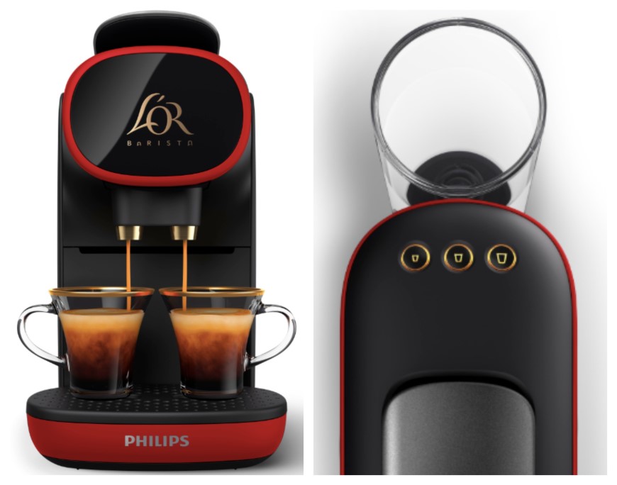 Objevte luxus domácí kávy – kávovar L’OR BARISTA Sublime přední a horní pohled na kávovar L'OR Barista Sublime