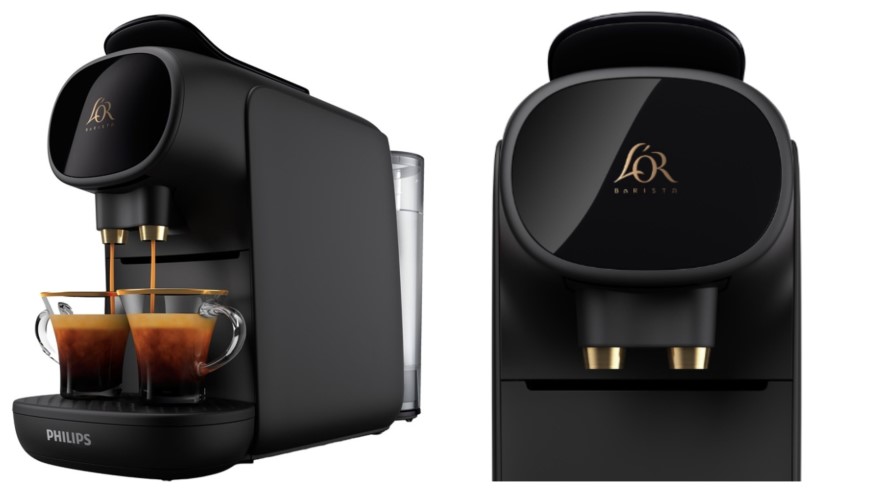 Objevte luxus domácí kávy – kávovar L’OR BARISTA Sublime pohled zepředu a detail na kávovar L’OR Barista Sublime