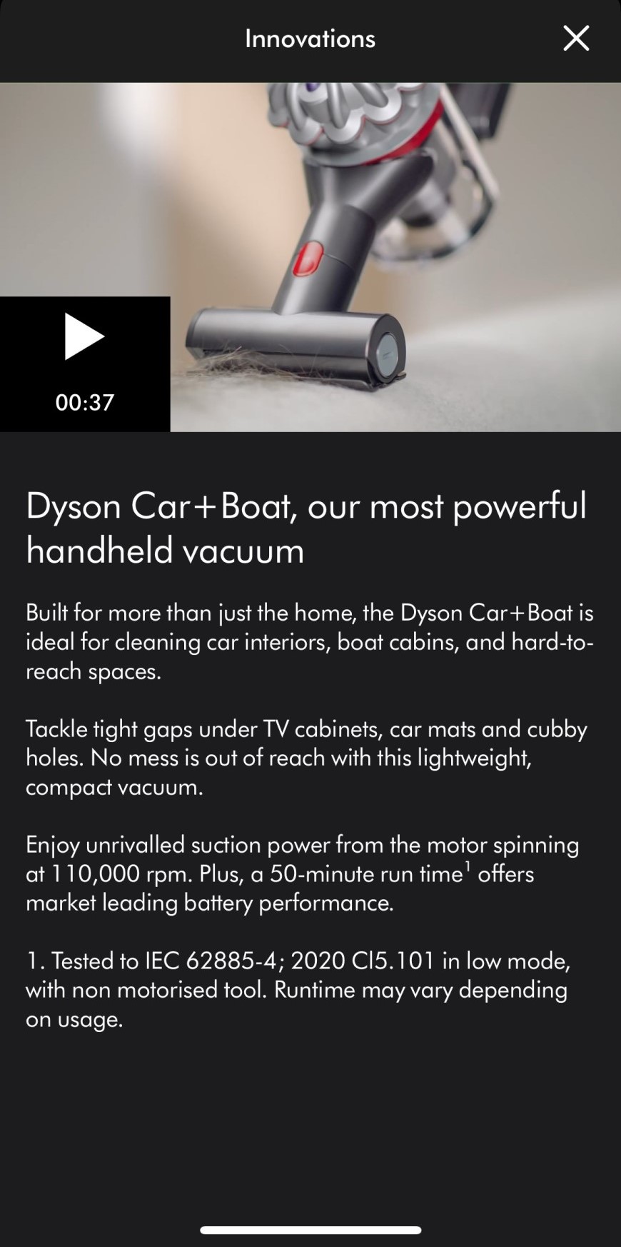 Recenze: Tyčový vysavač Dyson V16 Piston Animal Submarine™ – Expert na podlahy 3 v 1 Screenshot z aplikace Dyson
