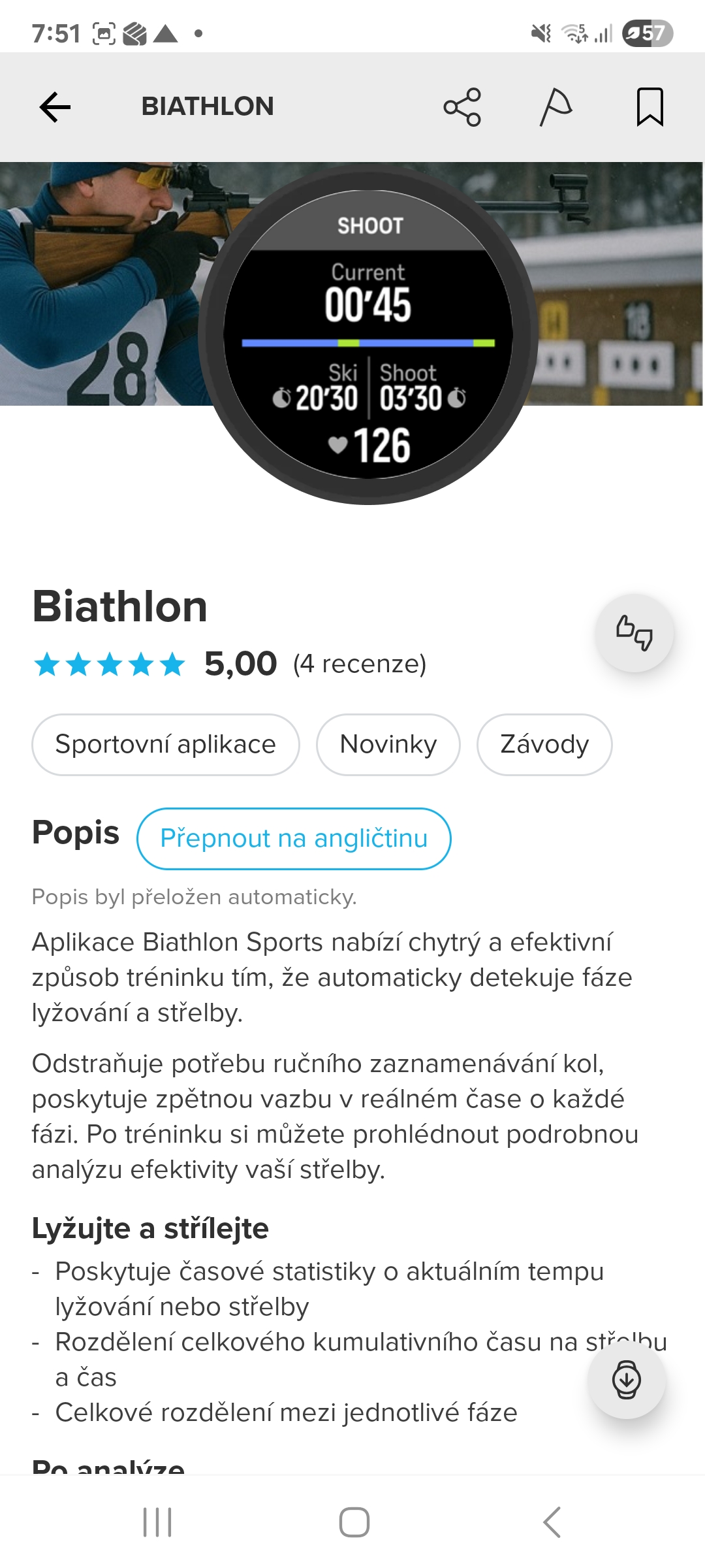 Recenze: Suunto Vertical 2 – Nejlepší parťák každého dobrodruha Screenshot z aplikace Suunto: biatlon