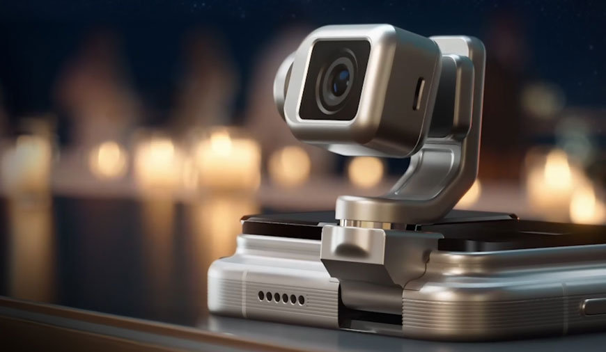 První humanoidní robot Honor dorazí spolu s unikátním chytrým telefonem na MWC Barcelona Honor Robot Phone s namontovanou kamerou v detailu