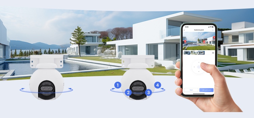 Nové IP kamery 4G & Wi-Fi od EZVIZ: Bezpečí pro dům, chatu i místa bez signálu Ip kamera EZVIZ dual, mobilní telefon a monitorovaná vila v pozadí