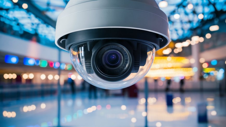Jak vybrat IP kameru? Záběr na čočku IP kamery v rozostřeném pozadí