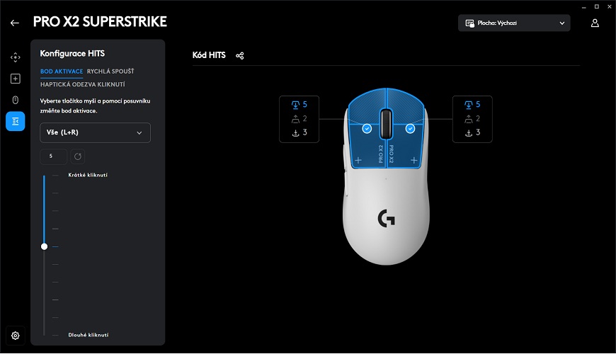 Recenze: Herní myš Logitech G PRO X 2 Superstrike – Když o vítězství rozhodují milisekundy Nastavení konfigurace HITS v softwaru G HUB