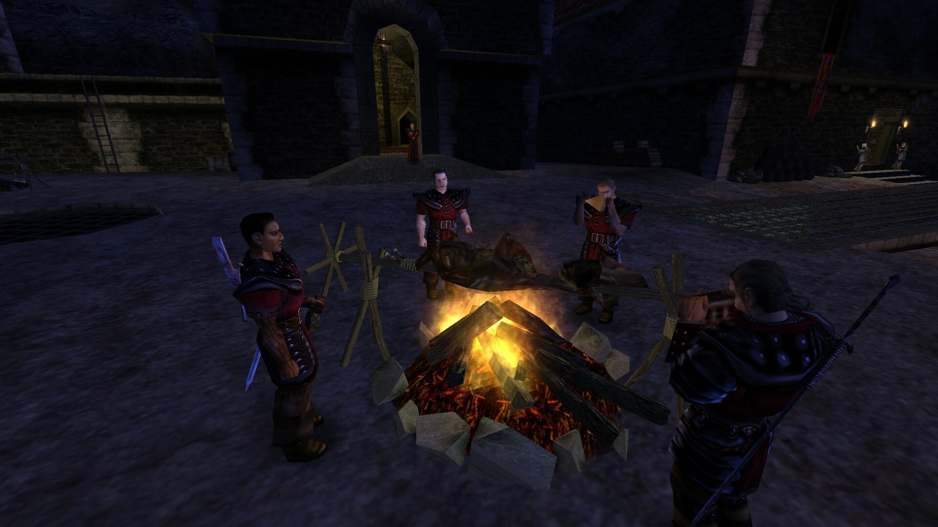 Gothic Remake: Předobjednej si jízdenku do světa Kolonie! Screenshot ze hry Gothic 1, čtyři postavy stojí kolem ohniště