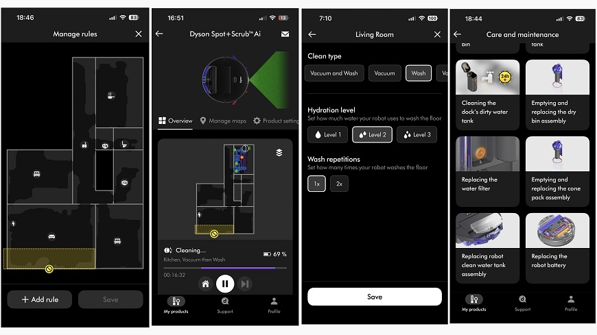 Recenze: Dyson Spot+Scrub™ AI – Chytrý úklid pro každodenní chaos Nastavení v aplikaci pro robotický vysavač Dyson Spot+Scrub AI