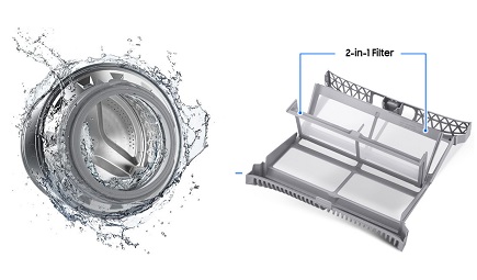 na jedne strane cisteni bubnu pračky samsung, na druhe dvojity filter sušičky samsung