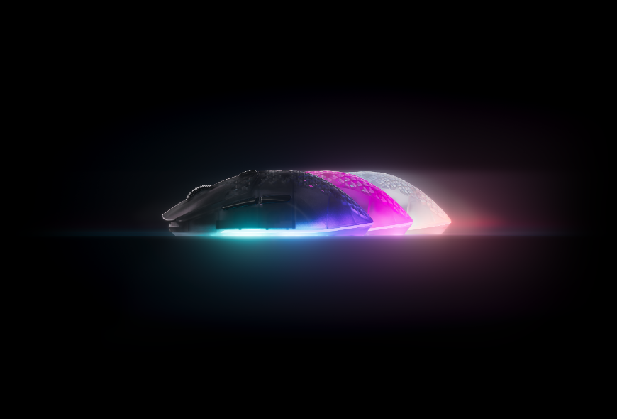 Nová myš SteelSeries Aerox 3 Wireless Gen 2: Vylepšená generace je tady Tři myši SteelSeries Aerox 3 Wireless Gen 2 za sebou, provedení Shadow, MagentaHaze a Ghost