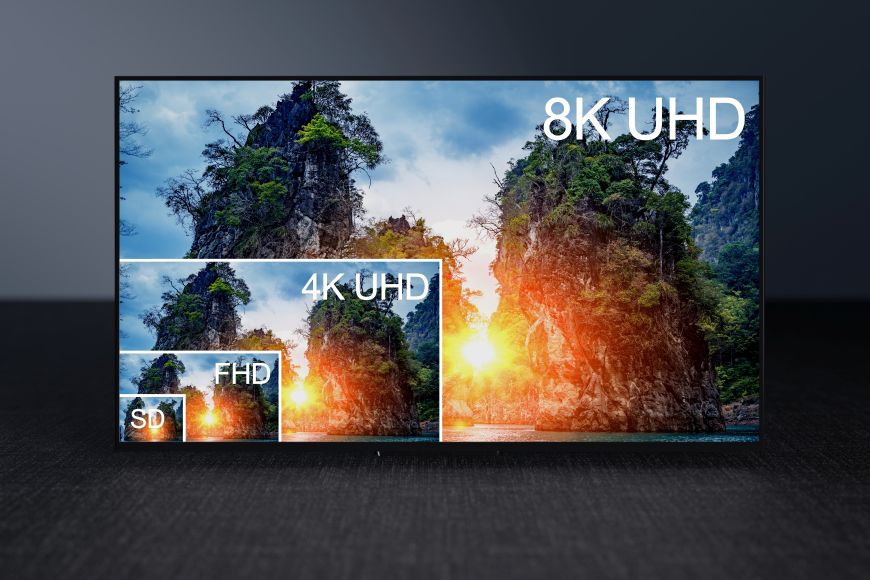 Nejčastější televizní zkratky a technologie Porovnání 8K UHD rozlišení s 4K UHD, FHD a SD na televizi