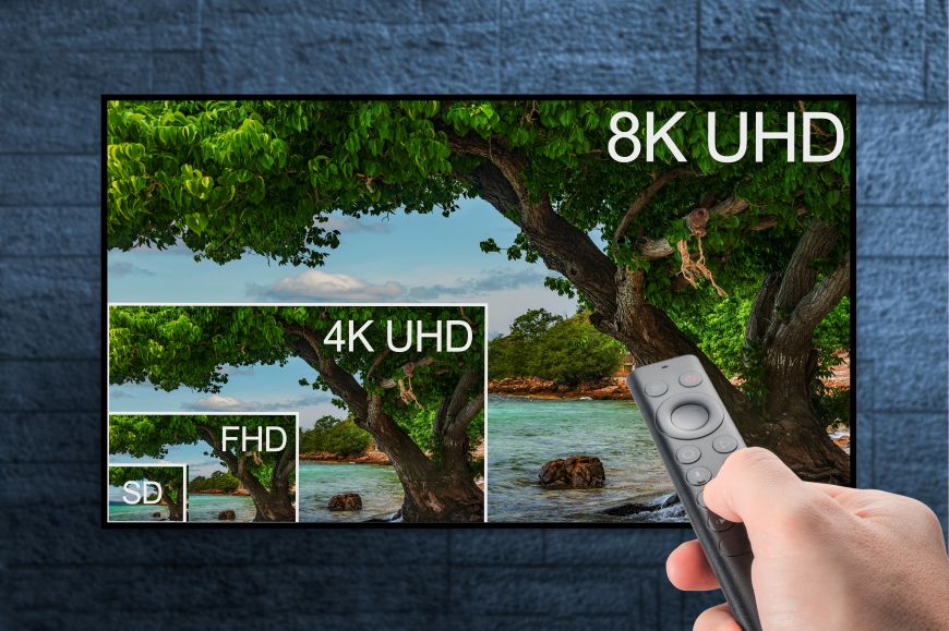 Nejčastější televizní zkratky a technologie Porovnání 8K UHD rozlišení s 4K UHD, FHD a SD na televizi