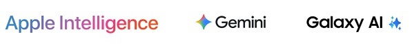 Logo Apple Intelligence, Google Gemini a Galaxy AI.
