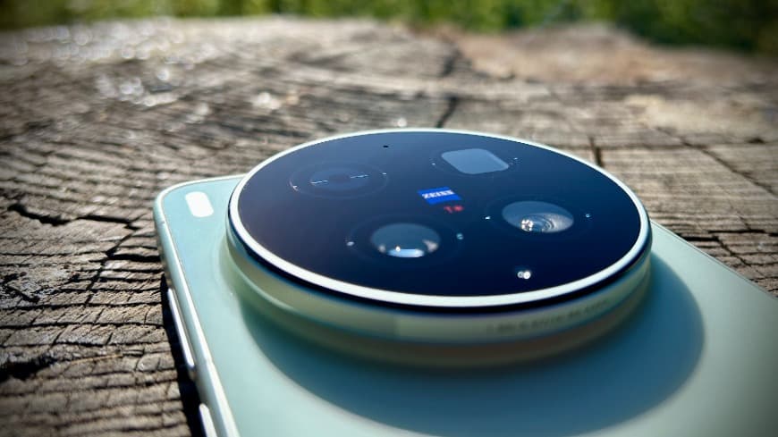 Detailní záběr na fotomodul a snímače smartphonu vivo X300 Ultra v zeleném provedení.
