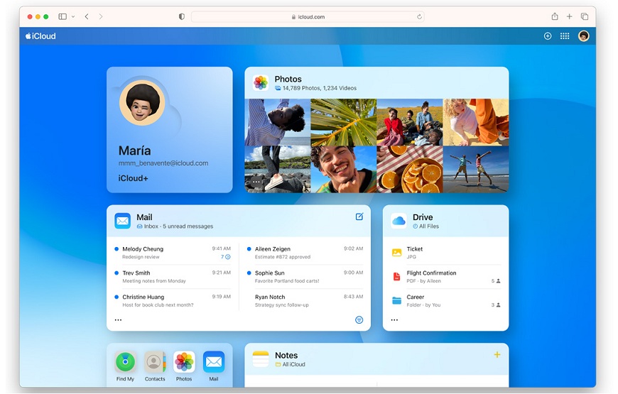 Rozhraní iCloud.