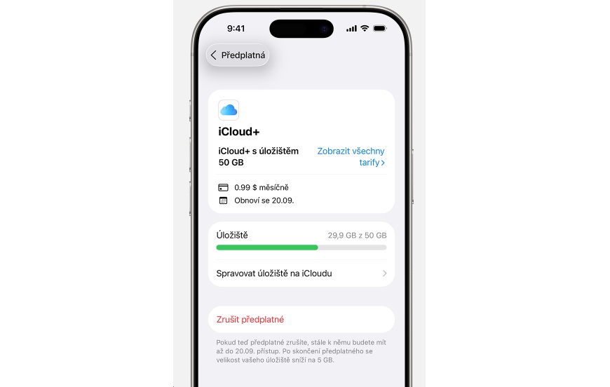 Přehled předplatného iCloud+.