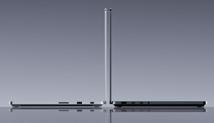 Microsoft představil Surface Laptop Ultra, nejvýkonnější notebook s čipem NVIDIA RTX Spark Boční pohled na obě dostupná barevná provedení notebooku Surface Laptop Ultra – tmavě šedé a stříbrné – na dotek paralelně vedle sebe.