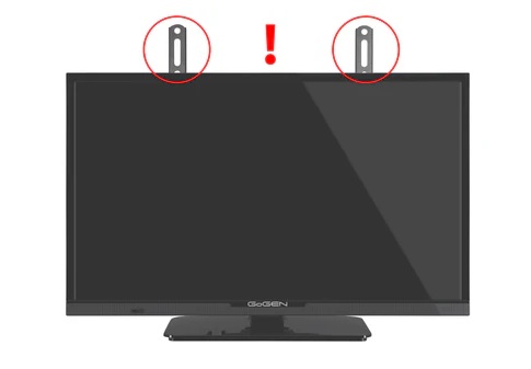 Ilustrace špatně zvoleného držáku pro TV GoGEN: svislé lišty jsou příliš dlouhé a přesahují horní rám obrazovky