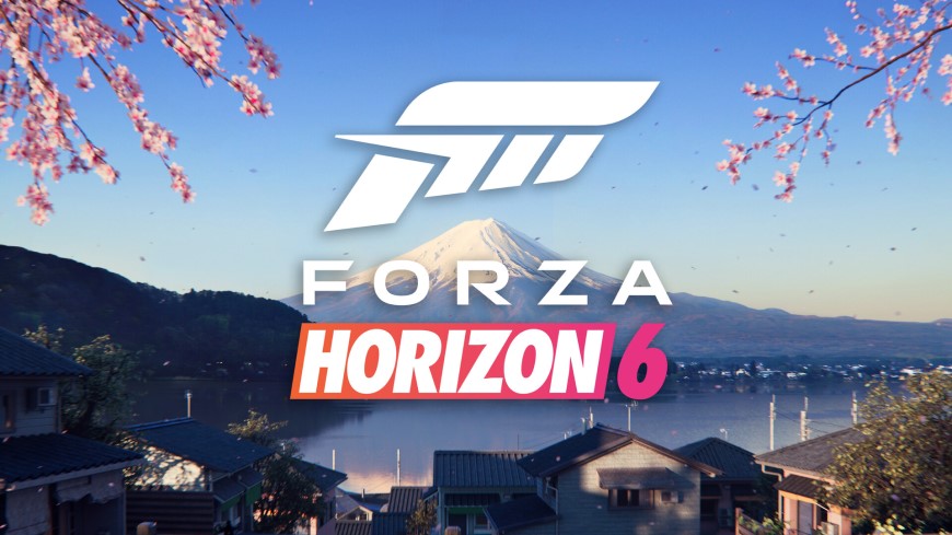 Logo Forza Horizon 6, na pozadí je hora Fudži