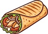 Kreslená ikonka tortilla wrapu naplněného kuřetem, salátem, cibulí a rajčetem