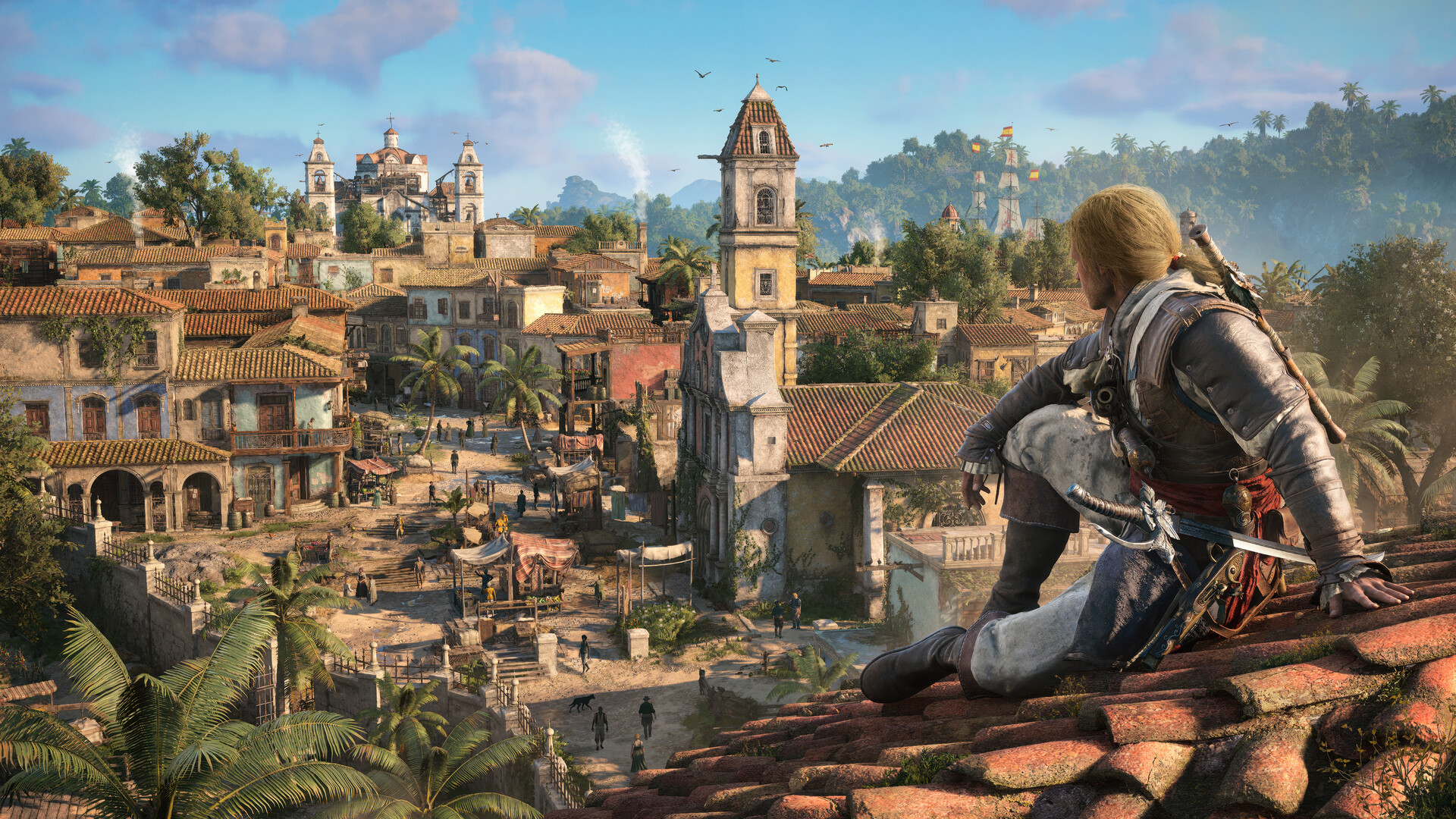 Herní měsíčník: Červenec 2026 přinesl úspěšnou pirátskou plavbu i otřesy v herním průmyslu Assassin's Creed Black Flag: Resynced: Edward Kenway sedí na střeše domu a dívá se na přístavní město