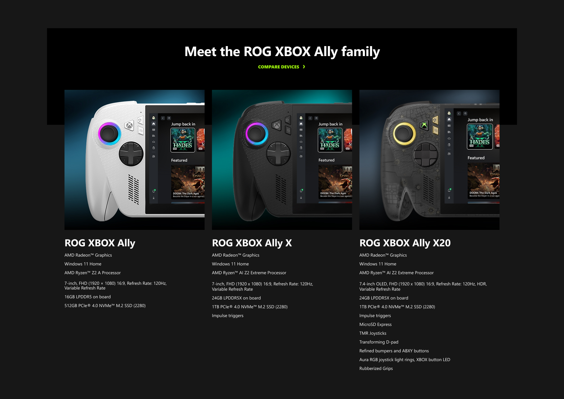 ROG XBOX Ally X20: Nový limitovaný herní handheld a herní set oslavuje 20 let ROG Srovnání ROG XBOX Ally, ROG XBOX Ally X a ROG XBOX ALly X20