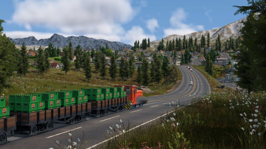 Transport Fever 3: Vybuduj ještě větší dopravní impérium v novém simulátoru Kamion na silnici vedoucí horským průsmykem ve hře Transport Fever 3
