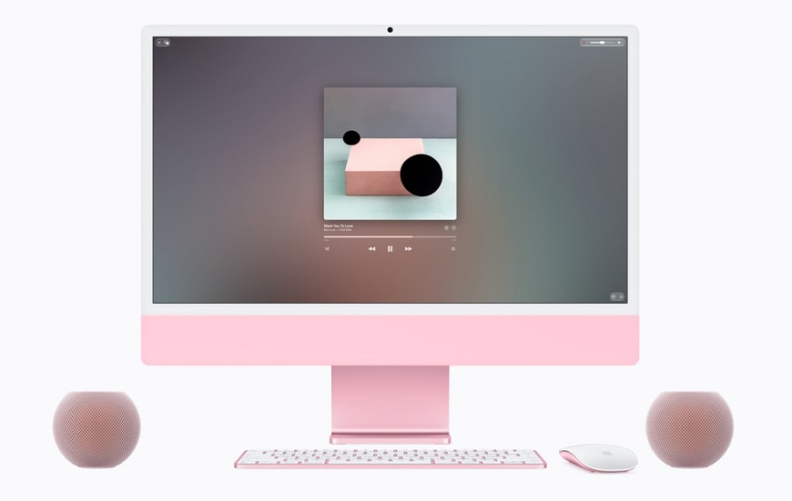 Je to doma! Přivítejte vizionářský HomeView a další novinky Apple, s nimiž bude vaše domácnost ještě chytřejší Nový HomePod mini 2 v růžovém provedení po bocích barevně sladěného MacBooku