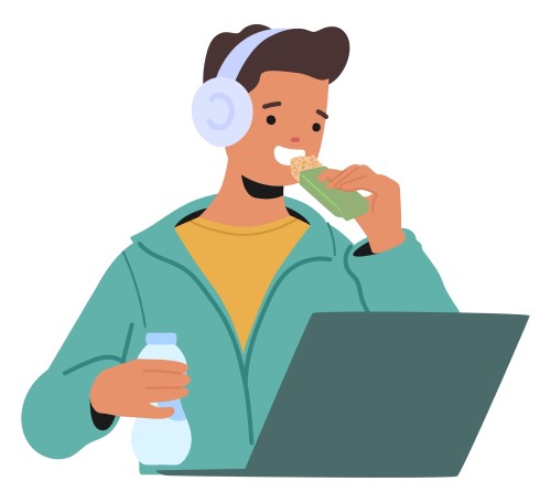 ☘️10 najčastejších chýb, ktoré skracujú životnosť elektroniky Ilustrace teenagera, jak je a pije u notebooku