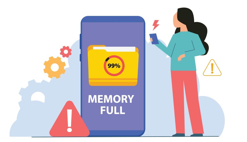 10 nejčastějších chyb, které zkracují životnost elektroniky Ilustrace plné paměti na mobilním telefonu