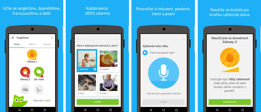 Vyzkoušejte nejlepší mobilní aplikace pro školáky a studenty Ukázka aplikace DuoLingo
